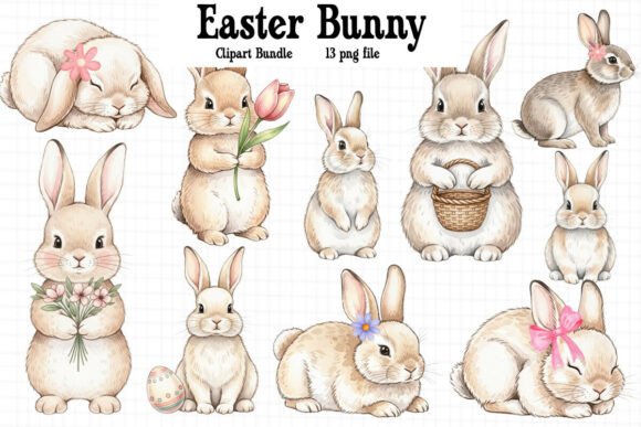 Download Vintage Easter Bunny Clipart Bundle - Easter bunny Collection