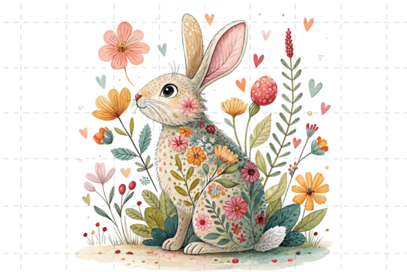 Download Cute Easter Bunny with Flowers PNG - Easter bunny Collection