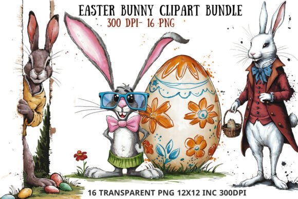 Download Whimsical Easter Bunny Clipart Bundle - Easter bunny Collection
