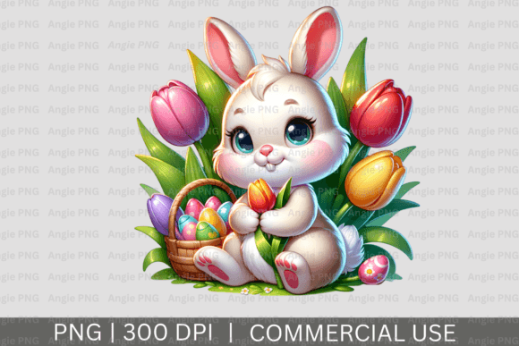 Download Cute Easter Bunny with Flowers PNG - Easter bunny Collection
