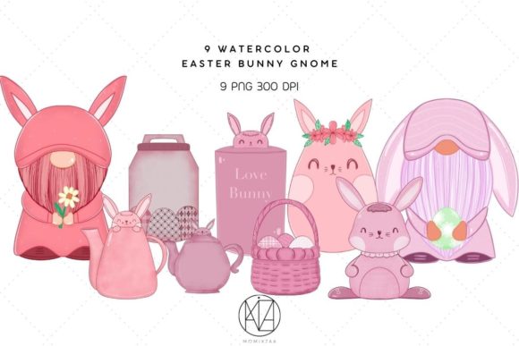 Download 9 Watercolor Easter Bunny Gnome Pink - Easter bunny Collection