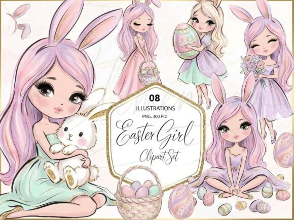 Download Easter Bunny Girl Clipart PNG Set - Easter bunny Collection
