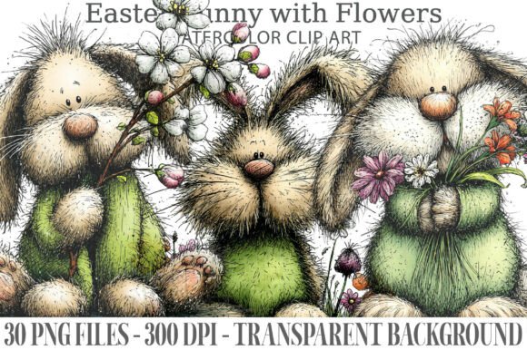 Download Easter Bunny with Flowers PNG Clipart - Easter bunny Collection