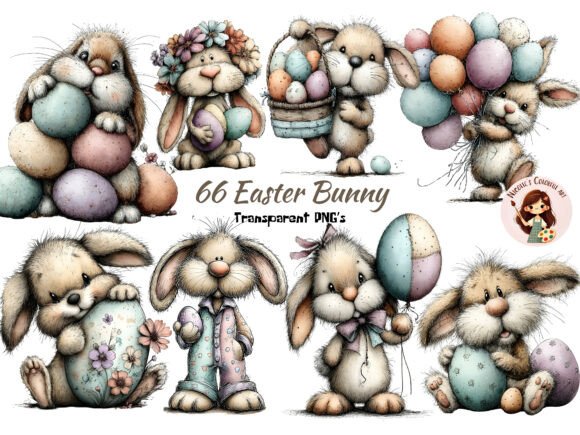 Download Whimsical Easter Bunny Clipart Bundle - Easter bunny Collection