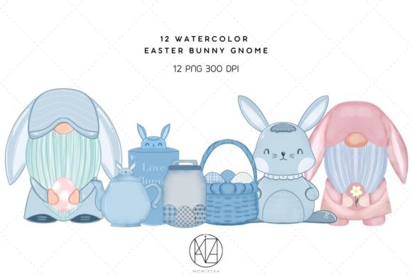 Download 12 Watercolor  Easter Bunny Gnome - Easter bunny Collection