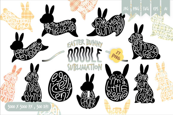 Download Easter Bunny Doodle Sublimation Bundles - Easter bunny Collection
