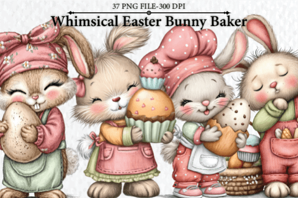Download Whimsical Easter Bunny Baker Clipart - Easter bunny Collection