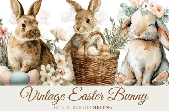 Download Vintage Easter Bunny Clipart Bundle - Easter bunny Collection