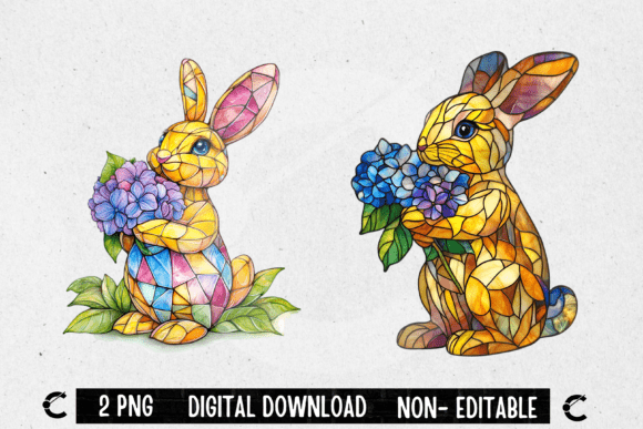Download Stained Glass Floral Easter Bunny - Easter bunny Collection