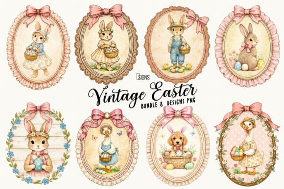 Download Vintage Easter Bunny Clipart Png Bundle - Easter bunny Collection