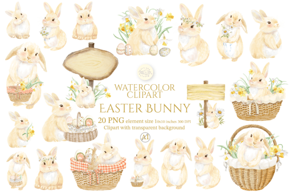 Download Watercolor Easter Bunny Clipart Set - Easter bunny Collection