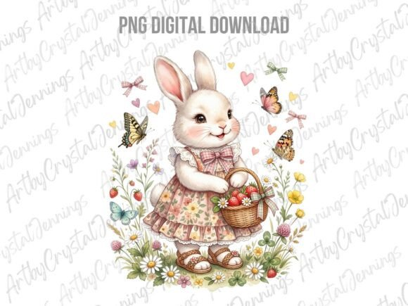 Download Cute Spring Cottagecore Easter Bunny PNG - Premium Resources