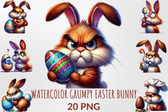 Download Watercolor Grumpy Easter Bunny Clipart - Easter bunny Collection
