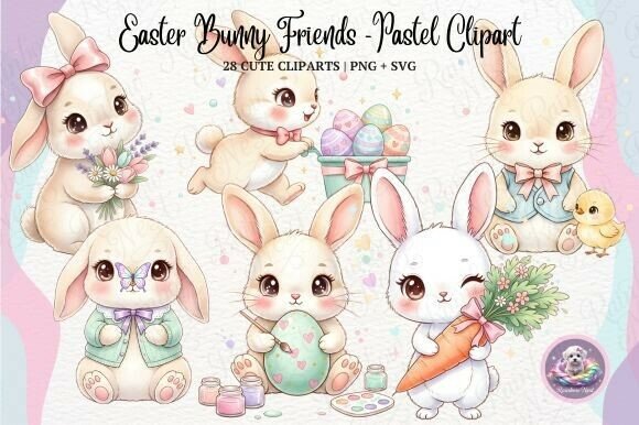 Download Easter Bunny Friends – Pastel Clipart - Easter bunny Collection